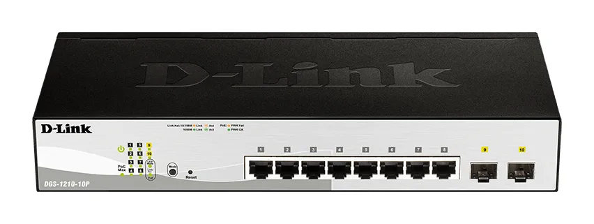 SWITCH SEMIGESTIONABLE D-LINK DGS-1210-10P/E 10P GIGA CON 8P POE (65W) + 2P GIGA COMBO RACK