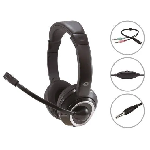 Conceptronic Auriculares Jack 3.5 Mm Microfono Flexible Control Volumen Incluye Adaptador 1 A 2 Jacks 3.5 Mm Negro