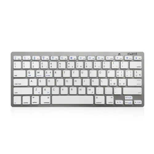 Ewent Teclado de Viaje Bluetooth 3.0 QWERTY IT Plata con Modo Ahorro de Energía