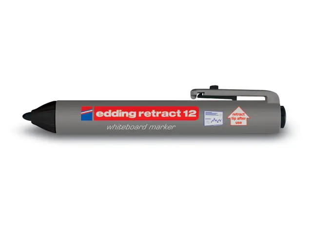 Edding Retract 12 Rotulador para Pizarra Blanca Retractil - Punta Redonda - Trazo entre 1.5 y 3mm - Recargable - Secado Rapido - Color Negro