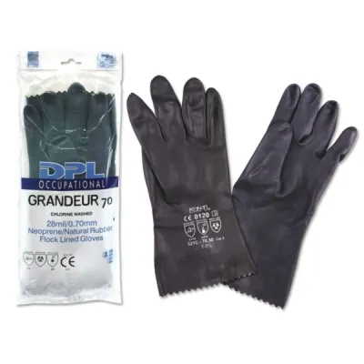DPL Guantes Industriales Talla 8-8 1/2 Flocados 0,7mm Negro para Industria Química y Mantenimiento