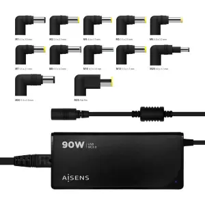Aisens Cargador Universal Multitensión 90W Automático con 12 Conectores y USB-A QC.3.0
