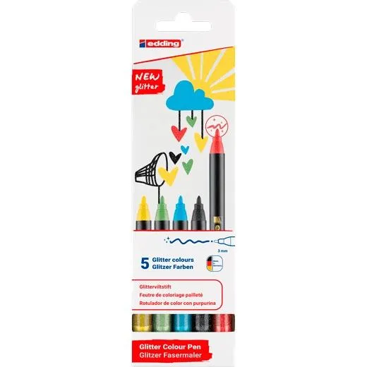 Edding Rotulador 1200 Glitter Básico Colores Surtidos Pack 5 Ud