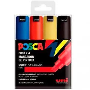 Posca Marcador PC-8K Punta Biselada 8.0mm Colores Surtidos - Estuche 4 Unidades