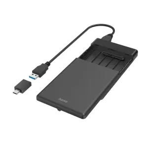 Hama Carcasa Externa para SSD/HDD de 2.5" con USB-A y Adaptador USB-C, Negro