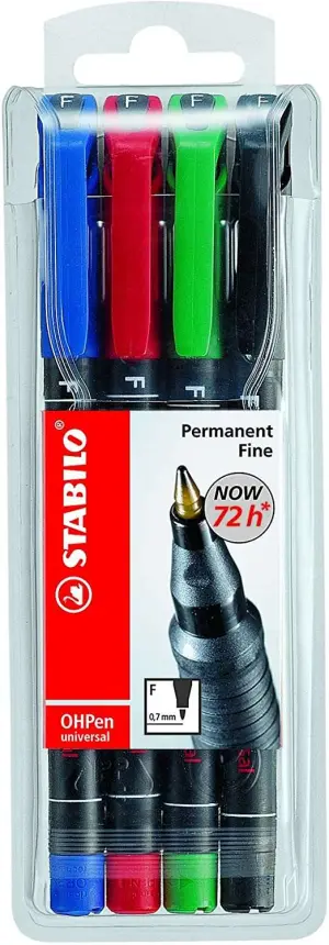Stabilo OHPen Pack de 4 Rotuladores Permanentes Punta Fina 0.7mm Colores Surtidos