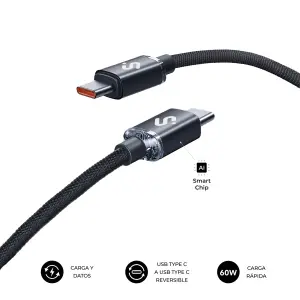 Subblim Cable USB-C 60W Nylon Trenzado 480Mbps 1 Metro Negro