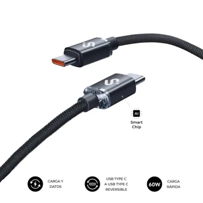 Subblim Cable USB-C 60W Nylon Trenzado 480Mbps 1 Metro Negro