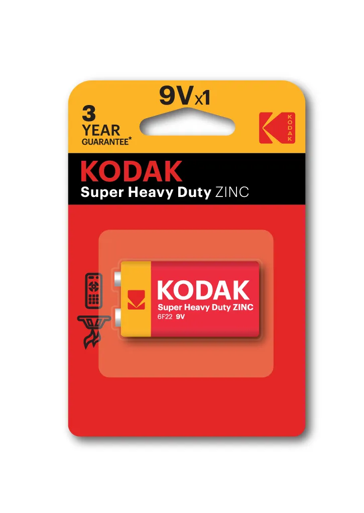 PILAS 9V KODAK EXTRA HEAVY DUTY ZINC 9V 1 UNIDAD 250 mAh 1.5V (ecotasas incluidas)