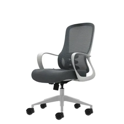 Oqonos Cherg 009 Silla de Oficina Ergonomica con Respaldo de Malla, Soporte Lumbar y Ruedas de Silicona - Gris