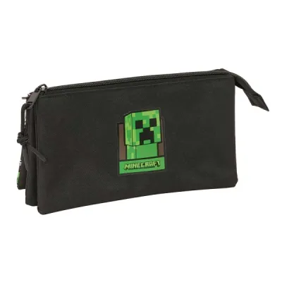 Safta Portatodo Minecraft 3 Compartimentos con Cremalleras 0.6L Negro 220x30x120mm