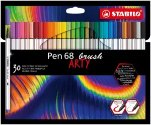 Stabilo Pen 68 Brush Pack de 30 Rotuladores con Punta de Pincel y Tinta a Base de Agua