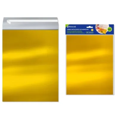 Bismark Pack De 4 Sobres Metalizados - Medidas 324X254Mm - Cierre Autoadhesivo - Ideal Para Regalos - Color Oro