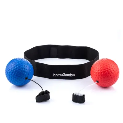 InnovaGoods Set de Pelotas de Entrenamiento de Reflejos Ajustable - 2 Pelotas, Velcro, Azul y Rojo