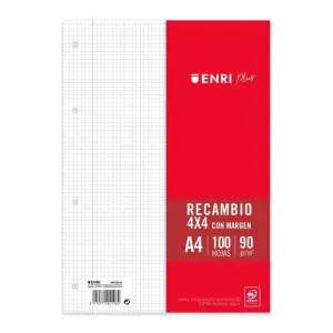 Enri Recambio Plus 100H A4 90g 4x4 Con Margen 4 Taladros