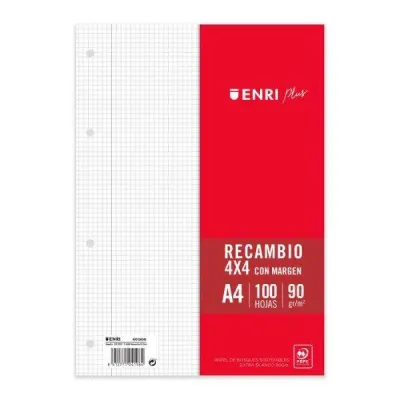 Enri Recambio Plus 100H A4 90g 4x4 Con Margen 4 Taladros