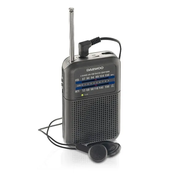 Daewoo DW1008 Radio Portátil AM/FM con Antena Telescópica y Altavoz Integrado - Color Gris