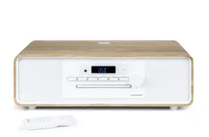 Thomson MIC300IBT Micro Cadena 60W Bluetooth 5.0 - Reproductor de CD, Radio FM, Reproductor USB (MP3) - Funcion de Carga Inalmbrica - Mando a Distancia - Color Madera/Blanco