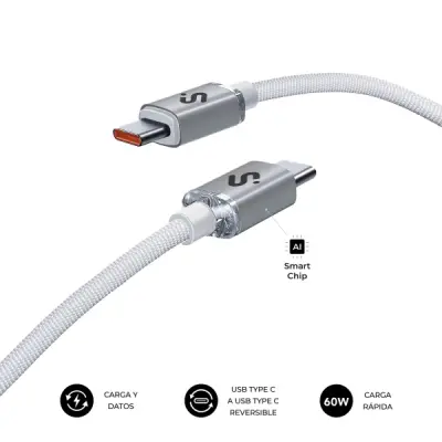 Subblim Cable USB-C 60W Nylon Trenzado 480Mbps 1 Metro Blanco