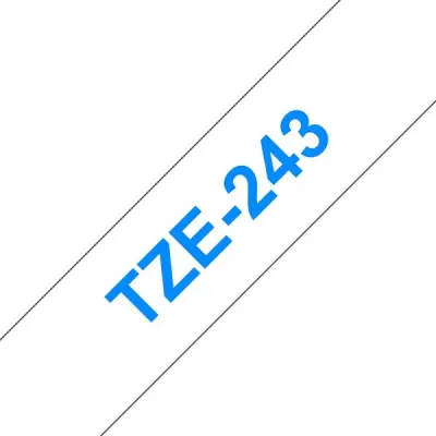 Brother TZe243 Cinta Laminada de Etiquetas 18mm x 8m - Texto Azul sobre Fondo Blanco
