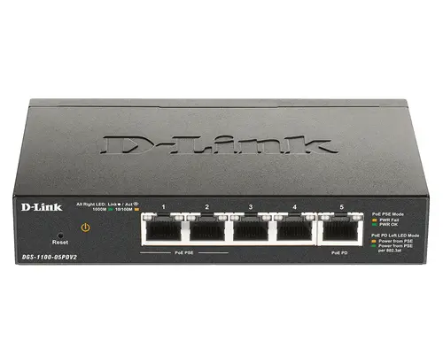 Switch Semigestionable D-Link Dgs-1100-05Pdv2 5P Giga 2P Poe (18W) 1Xpd Port Para Poe Passthrough No Rack