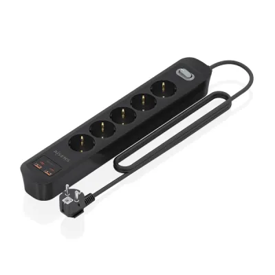 Aisens Regleta 5 Tomas Schuko con 2xUSB-C y 2xUSB-A, 1.4m, Interruptor LED, Power Delivery, Qualcomm 3.0, Negro
