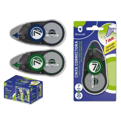 Bismark Cinta Correctora 7Mmx20M - Perfecta Adherencia Al Papel - Presentacion En Blister Individual - Colores Surtidos Aleatorios