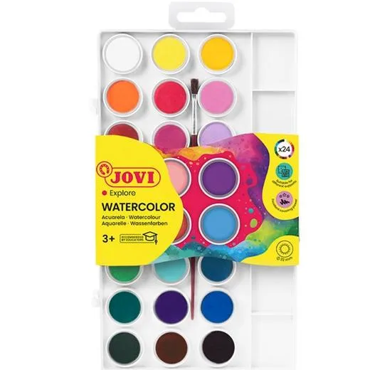 Jovi Acuarelas En Pastillas 22Mm Con Pincel Colores Surtidos Estuche 24 Ud