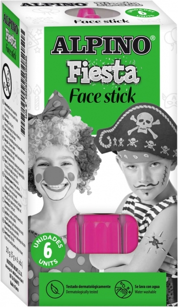 Alpino Fiesta Face Stick Pack Con 6 Barritas De Pintura Facial - Sistema Retractil Giratorio - Se Lava Con Agua - Testado Dermatologicamente - Color Rosa