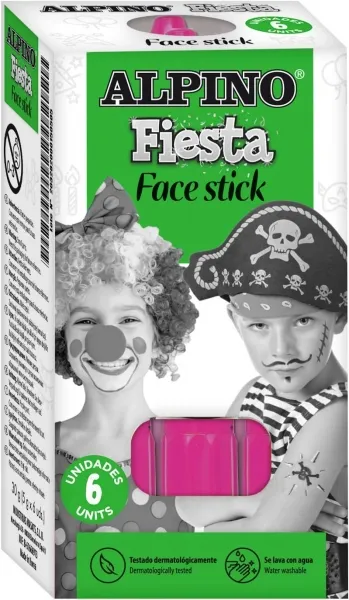 Alpino Fiesta Face Stick Pack - 6 Barritas de Pintura Facial Rosa, Sistema Retráctil, Lavable con Agua, Testado Dermatológicamente