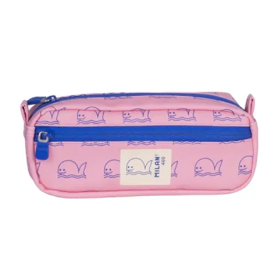 Milan Portatodo Rectangular 460 - 2 Compartimentos con Cremallera - Rosa/Azul