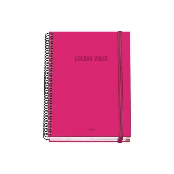 Dohe Cuaderno Espiral A5 100 Hojas Cuadricula 5mm Tapa Dura Rosa con Cierre de Goma