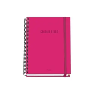 Dohe Cuaderno Espiral A5 100 Hojas Cuadricula 5mm Tapa Dura Rosa con Cierre de Goma