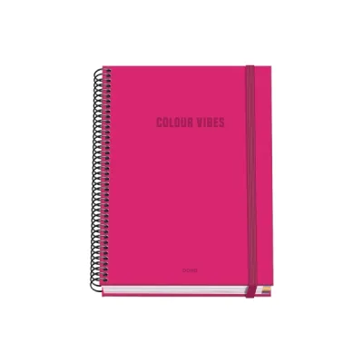 Dohe Cuaderno Espiral A5 100 Hojas Cuadricula 5mm Tapa Dura Rosa con Cierre de Goma