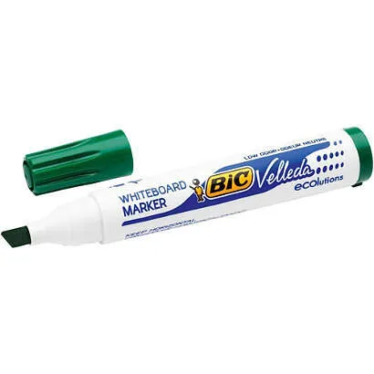 Bic Velleda 1751 Ecolutions Marcadores Para Pizarra - Punta Biselada - Trazo Entre 3Mm Y 5.5Mm - Tinta Con Base De Alcohol - Ecologico - Borrado Optimo - Color Verde