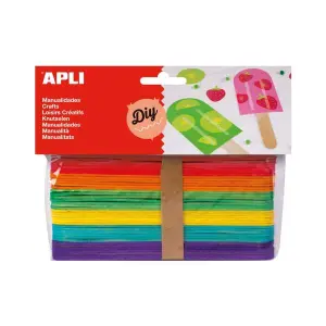 Apli Pack de 40 Palos Polo Jumbo de Madera Natural 150 x 18 mm Colores Surtidos