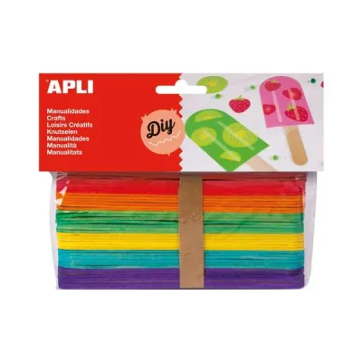 Apli Pack de 40 Palos Polo Jumbo de Madera Natural 150 x 18 mm Colores Surtidos