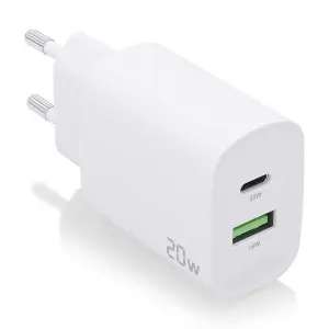 Aisens Cargador 20W - 1xUSB-C PD3.0 - 1xUSB-A QC3.0 - Color Blanco