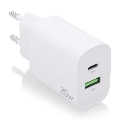 Aisens Cargador 20W USB-C PD3.0 y USB-A QC3.0 Color Blanco