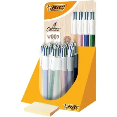 Bic 4 Colours Wood Style Expositor 30 Bolígrafos Retráctiles Punta Media 1.0mm