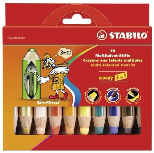Stabilo Lápices De Colores Woody 3 En 1 C/Surtidos Estuche De 10 Ud + 1 Sacapuntas