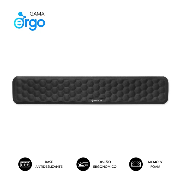 Subblim Ergo Airpadding Reposamuñecas Para Teclado - Espuma Viscoelastica 65D - Tejido Airmesh Transpirable - Base Antideslizante - Color Negro
