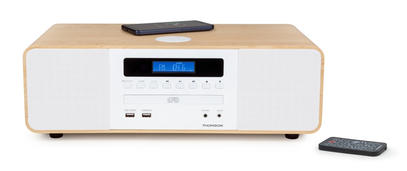 Thomson Mic201Ibt Micro Cadena Bluetooth -Cargador Induccion - Potencia Musical 50W -  Color Madera/Blanco