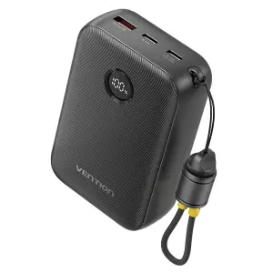 Vention Powerbank de 20000mAh - Potencia de Salida hasta 22.5W - USB-A - USB-C - Pantalla LED - Cable USB-C de 17cm - Apto para Viajes Aereos - Color Negro