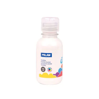 Milan Botella de Témpera 125ml con Tapon Dosificador - Secado Rápido - Color Blanco