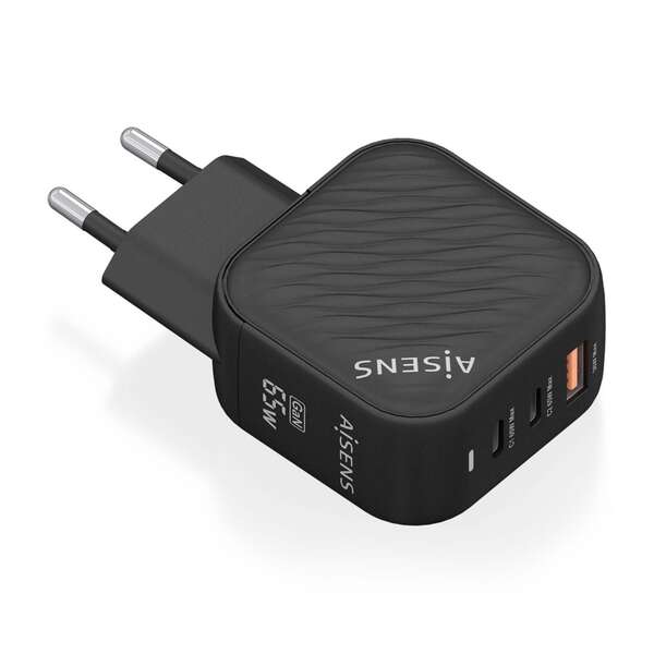 Aisens Cargador Gan 65W - 2Xusb-C Pd3.0 Qc4.0 - 1Xusb-A Qc3.0