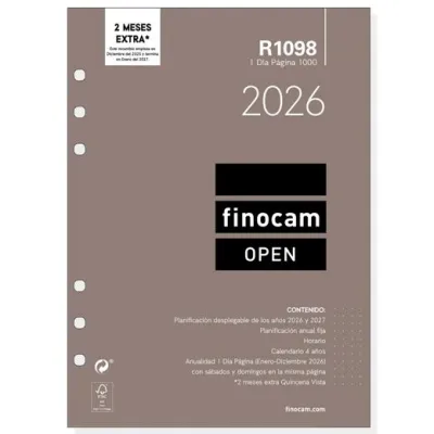 Finocam Recambio Anual Agenda De Anillas Open R1098 1000-155X215Mm 1Dp 2026