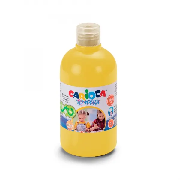 Carioca Botella Tempera 500Ml - Colores Superlavables - Faciles De Mezclar - Aplicable En Materiales Porosos - Alta Opacidad - Color Amarillo