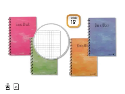 Golden Cuaderno Espiral 16º Natural 80 Hojas 60gr Cuadricula Tapa Plastificada Colores Surtidos