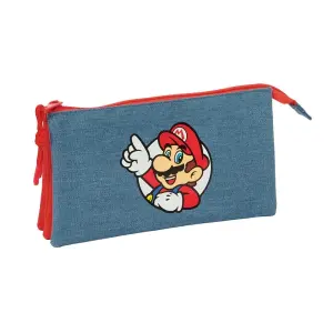 Safta Portatodo Super Mario 3 Compartimentos con Cremallera 22x12x3cm Rojo y Azul